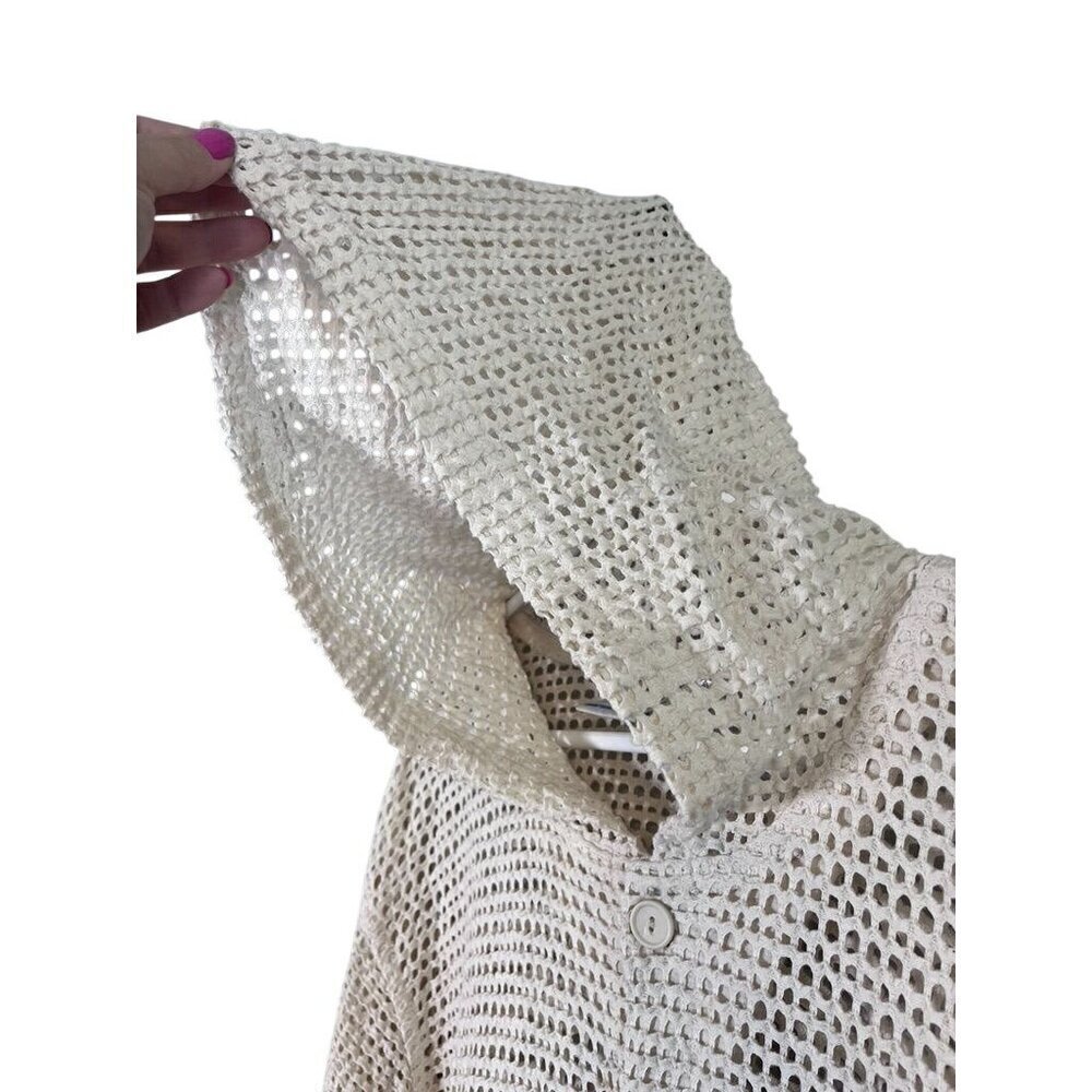 Baja Blue Swim Coverup S Cream Cardigan Hooded Boho Neutral Travel Beach Summer - Picture 6 of 12